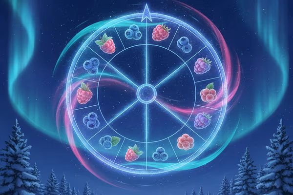 Starfall Wheel game — a spinning wheel of constellations and berries
