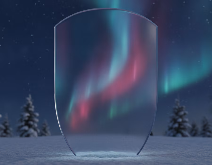 A protective shield emblem glowing over a northern night sky, symbolising clear and honest platform rules